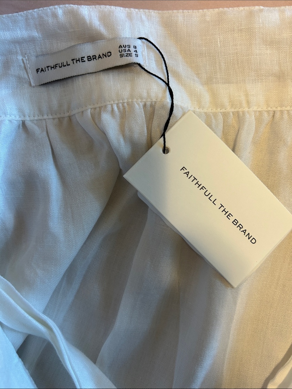 Faithfull the Brand White Tiered Linen Wrap Skirt with Waist Tie - Picture 5 of 7